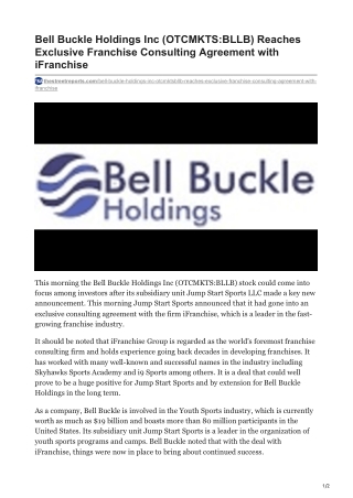 Bell Buckle Holdings Inc (OTCMKTS-BLLB) Reaches Exclusive Franchise Consulting Agreement with iFranchise