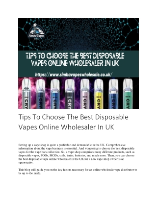 Tips To Choose The Best Disposable Vapes Online Wholesaler In UK