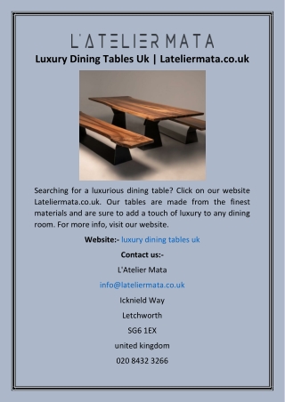 Luxury Dining Tables Uk  Lateliermata.co.uk