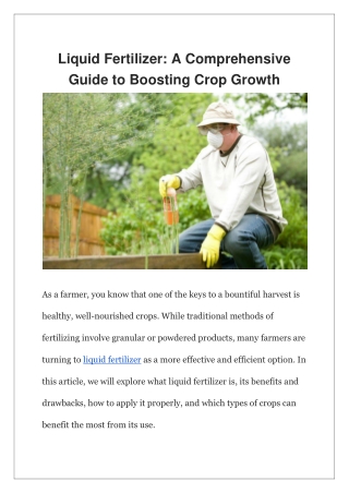 Liquid Fertilizer A Comprehensive Guide to Boosting Crop Growth