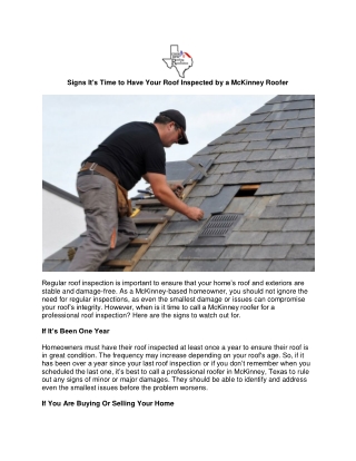 Signs It’s Time to Have Your Roof Inspected by a McKinney Roofer