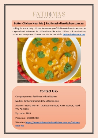 Butter Chicken Near Me | Fathimasindiankitchen.com.au