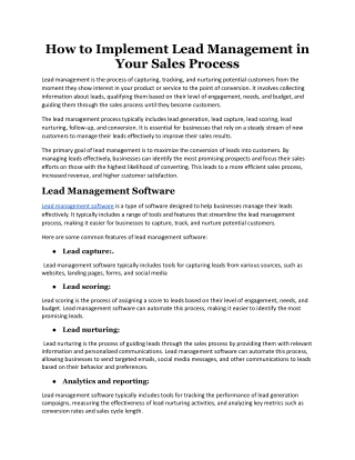 How to Implement Lead Management in Your Sales Process.