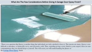 What Are The Few Considerations Before Giving A Garage Door Epoxy Finish?