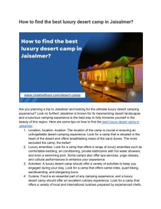 How to find the best luxury desert camp in Jaisalmer