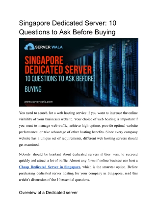 Singapore Dedicated Server: 10 Questions to Ask Before Buying