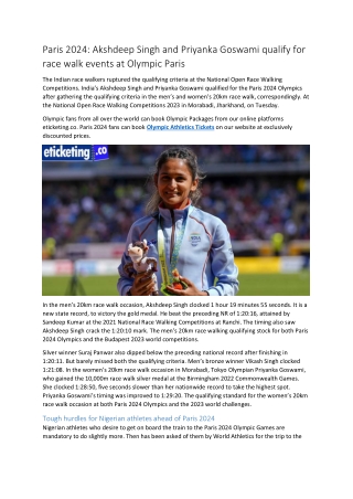 Paris 2024 Akshdeep Singh and Priyanka Goswami qualify for race walk events at Olympic Paris