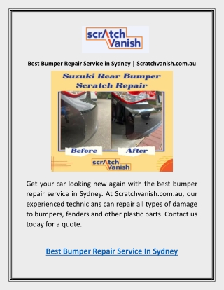 Best Bumper Repair Service in Sydney | Scratchvanish.com.au