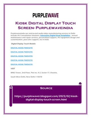 Kiosk Digital Display Touch Screen- Purplewaveindia