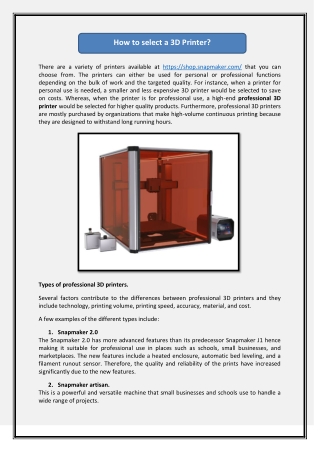 How to select a 3D Printer?