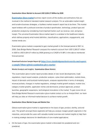Examination Glove Market to Account US 9,024.27 Million by 2028