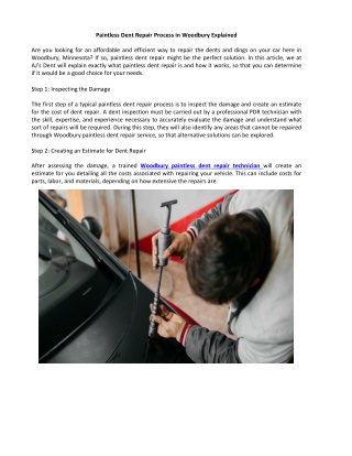 Paintless Dent Repair Process in Woodbury Explained