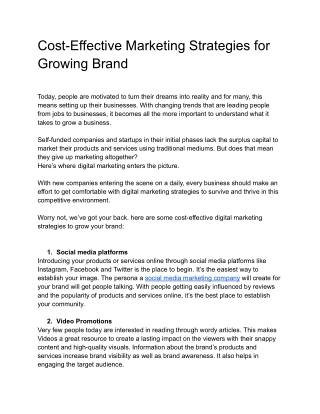 Cost effective marketing strategies for growing a new brand