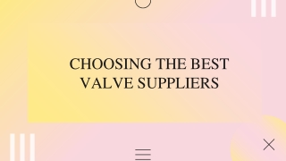 CHOOSING THE BEST VALVE SUPPLIER