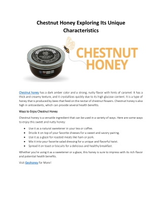 Chestnut Honey Exploring Its Unique Characteristics