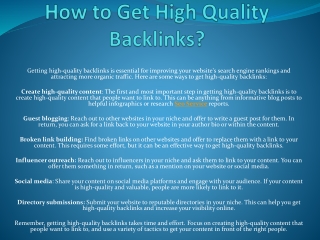 How to Get High Quality Backlinks