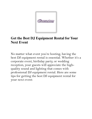 Get the Best DJ Equipment Rental for Your Next Event