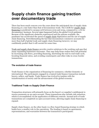 Supply chain finance gaining traction over documentary trade