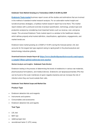 Endotoxin Tests Market Growing at a Tremendous CAGR of 10.04 by 2029