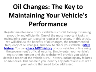 Oil Changes: The Key to Maintaining Your Vehicle's Performance