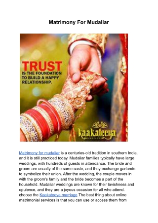 Matrimony For Mudaliar | Kaakateeya