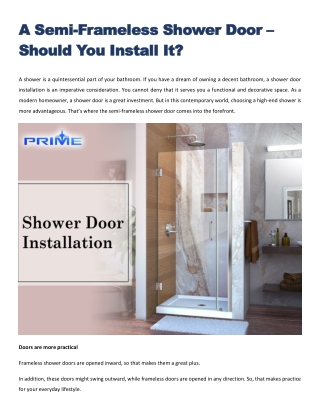 A Semi-Frameless Shower Door – Should You Install It