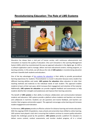 Revolutionising Education-The Role of LMS Systems