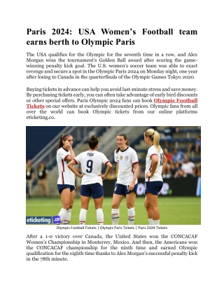 Paris 2024  USA Women’s Football team earns berth to Olympic Paris
