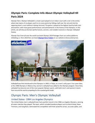 Olympic Paris Complete Info About Olympic Volleyball till Paris 2024