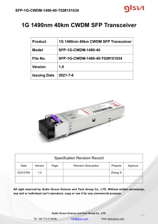 1G 1490nm 40km CWDM SFP Transceiver