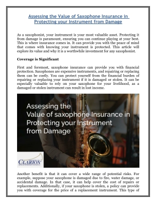 Assessing the Value of Saxophone Insurance in Protecting your Instrument from Damage