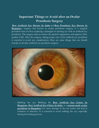 Important Things to Avoid after an Ocular Prosthesis Surgery