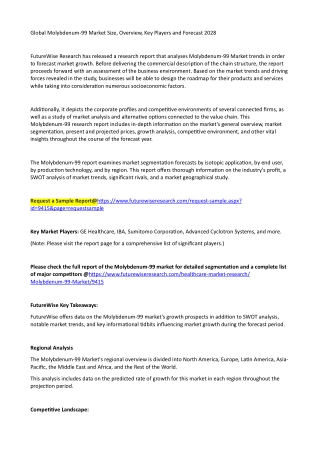 Global Molybdenum-99 Market Size, Overview, Key Players and Forecast 2028