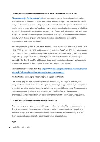 Chromatography Equipment Market Expected to Reach US 16888.58 Million by 2029