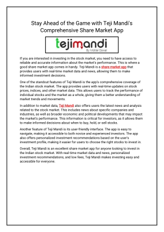 Stay Ahead of the Game with Teji Mandi's Comprehensive Share Market App