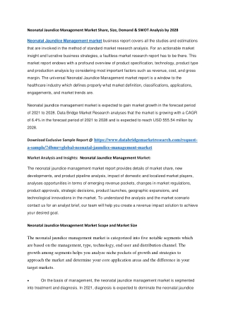Neonatal Jaundice Management Market Share, Size, Demand & SWOT Analysis by 2028