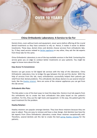 China Orthodontic Laboratory A Service to Go For