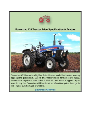 Powertrac 439 Tractor Price Specification & Feature