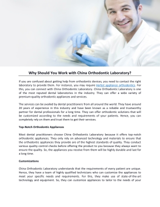 Why Should You Work with China Orthodontic Laboratory?
