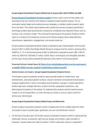 Europe Surgical Visualization Products Market Size to Surpass USD 1,426.75 Million by 2028