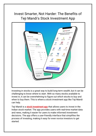 Invest Smarter, Not Harder The Benefits of Teji Mandi's Stock Investment App