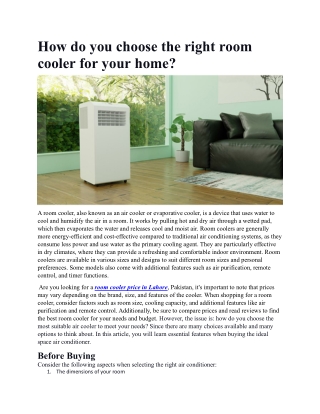 How to choose a right cooler for your home