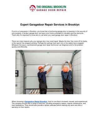 Expert Garagedoor Repair Services in Brooklyn