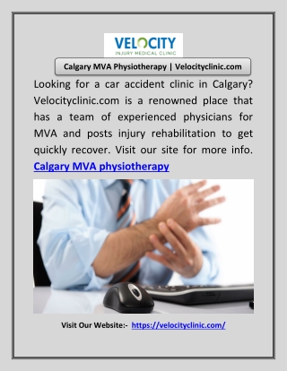 Calgary MVA Physiotherapy | Velocityclinic.com