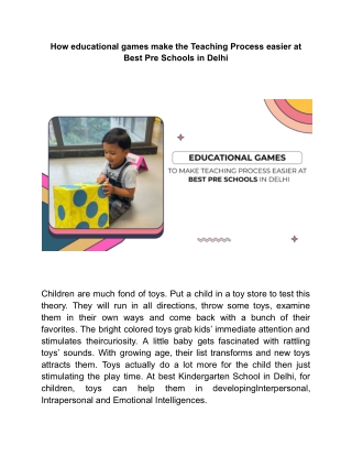 How educational games make the Teaching Process easier at Best Pre Schools in Delhi