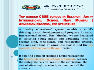 Top ranked CBSE school in Belapur Amity International School Navi Mumbai Admission process, fee structure