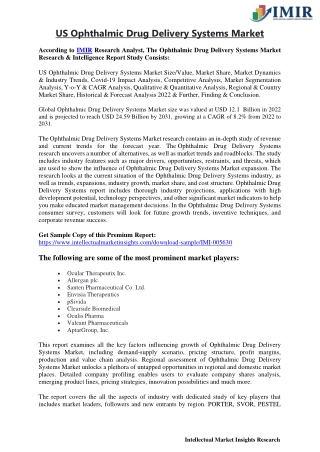 US Ophthalmic Drug Delivery Systems Market