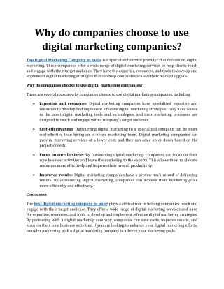 Why do companies choose to use digital marketing companies