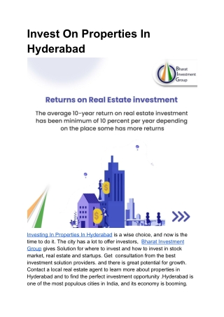 Invest On Properties In Hyderabad