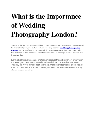 What is the Importance  of Wedding  Photography London?